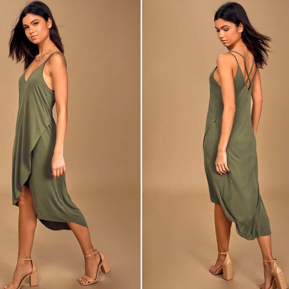 Lulu's Mood and Melody Olive Green High-Low Dress | LUSH - Picture 1 of 3